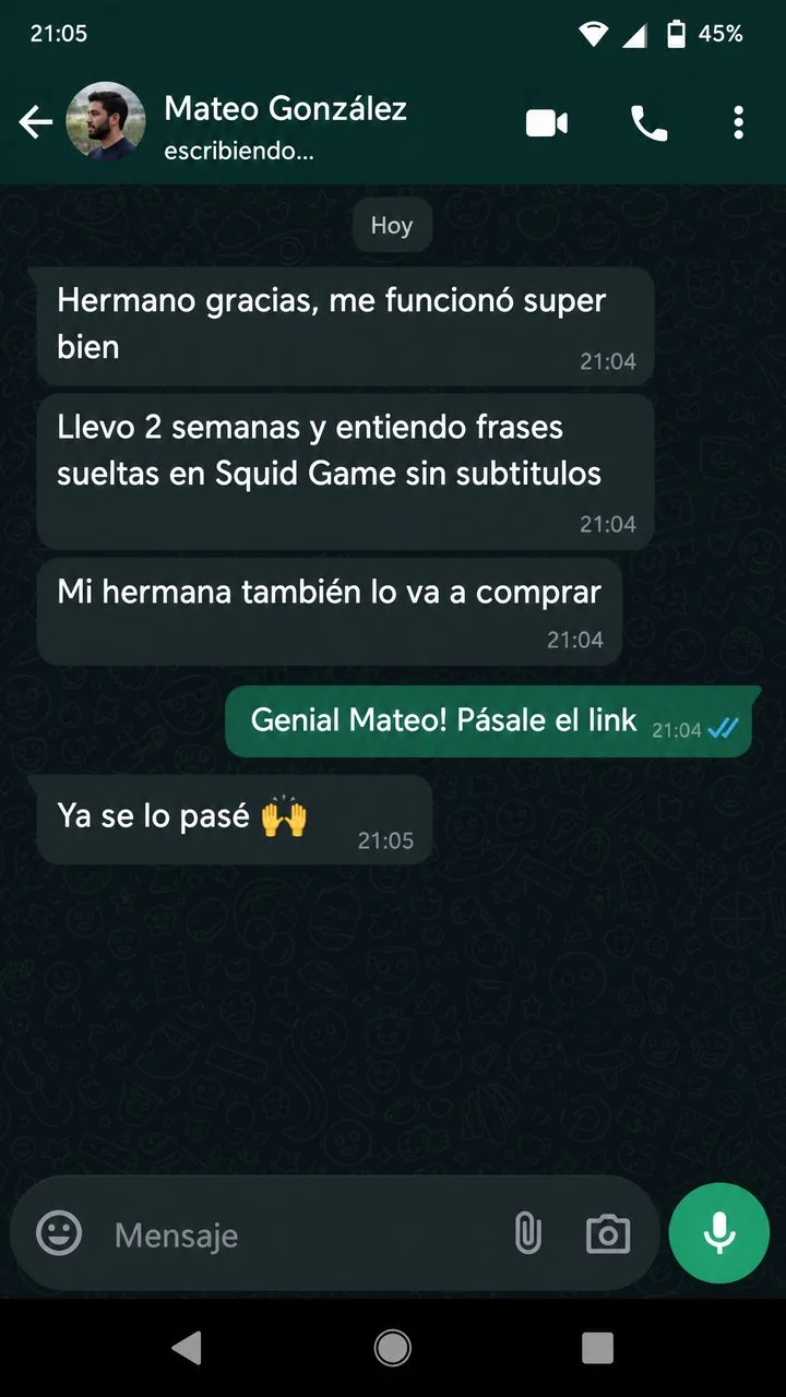 Testimonio real de estudiante por WhatsApp