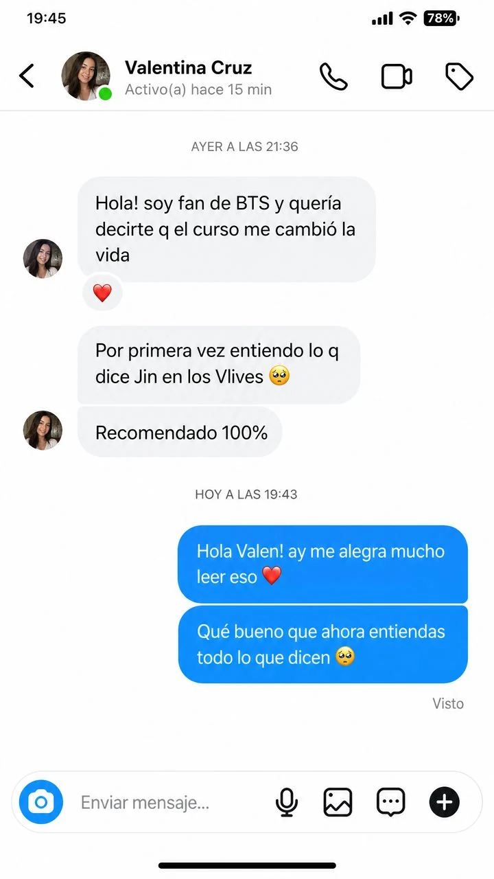 Testimonio real de estudiante por Instagram