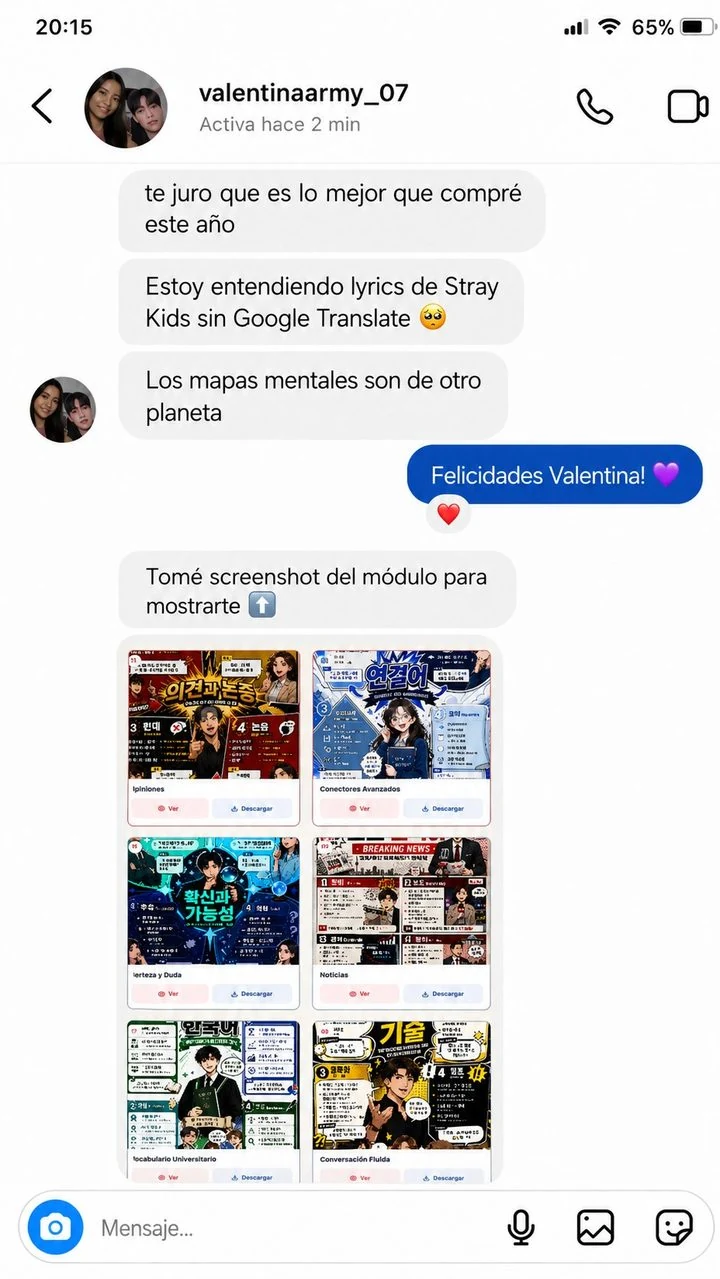 Testimonio por Instagram con captura del material